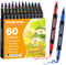 Tongfushop 60 Colors Acrylic Paint Pens, Dual Tip Acrylic Markers with Automatic Ink Control System, Water-Based Art Colouring Pens for Rock Painting, Stone, Ceramic, Metal, Paper, Glass, Fabric, Wood