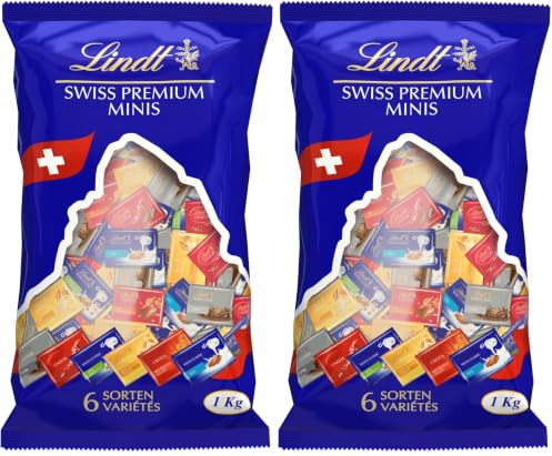 Lindt Schokolade Swiss Napolitains | 1 kg | Vollmilchschokoladen Mini Tafeln in den Sorten, Milch-Nuss, LINDOR Milch, Cresta, Weiß, Crémant | Großpackung | Schokoladengeschenk (Packung mit 2)