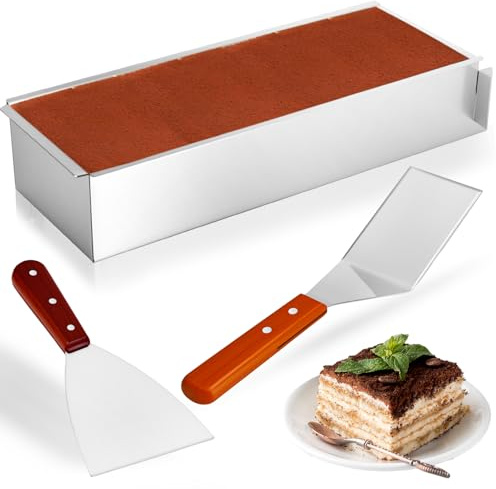 Verstellbare Rechteckige Tiramisu Form Mit 2 Kuchenheber (30*10*6 cm) | Herausnehmbare Schallwand Tortenförmig für Mousse-Torte, Tiramisu und Crêpe-Torte