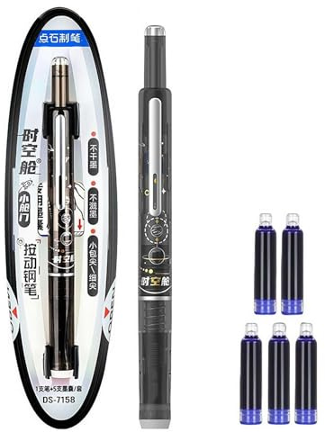 Allayu Clictek Retractable Fountain Pen Medium Nib For Precise Writing Retractable Fountain Pens For DS-7158 Writing Blue Ink, black, ErasableBlue 1+5