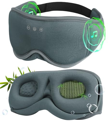 LC-dolida Bluetooth Sleep Mask Headphones Natural 3D Bamboo-Cotton Sleep Headphones | Zero Pressure Eye Mask & 100% Blackout for Side Sleepers,Travel & Office Nap Gift | Comfortable Night Sleep