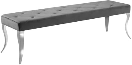 Sitzbank MODERN BAROCK DELUXE - 170cm - grau - Samt Edelstahl-Beine