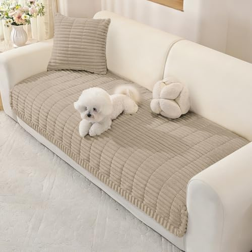 YSTELLAA Sofa Überzug Universelle 1/2/3/4 Sitzer, Anti-Rutsch Sofabezug Flanell, Neu Couch Überzug L/U Form, Gemütlich Sofa Cover Für Wohnzimmer(Braun, 90x240cm)