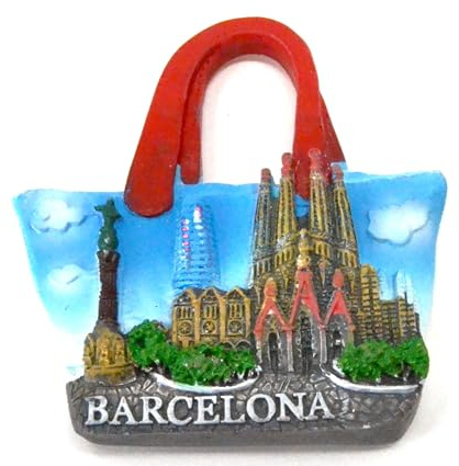 Imán de Nevera de Barcelona, Forma de Bolso, Resina, 6 cm, Recuerdo de Viaje