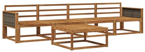 vidaXL Outdoor-Sofagarnitur 5 pcs Natur Massivholz Akazie, Outdoor-Sofa-Set, modernes Gartenmöbel, modulare Sitzgruppe für Komfortables Entspannen im Freien