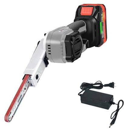 Cordless Sander, Handheld Power File with 5 Adjustable Speeds, 600-1700RPM, 90° Adjustable, Includes 3 Sanding Belts for Wood and Metal Polishing