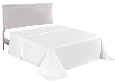 Non Iron Plain Dyed Percale Flat Sheet 180 Thread Count Polycotton (Double, White)