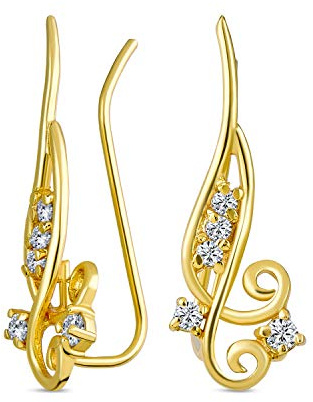 Cz Swirl Wire Ear Pin Climbers Crawlers Ohrringe Für Frauen Für Teenager Runde Cubic Zirconia 14K Gold Plattiert Sterling Silber