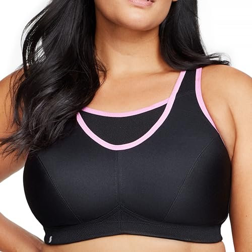 Große Größen Plusgröße Bustier Sport-BH mit bestem Halt ohne Bügel Nr. 1066, Schwarz/Pink, 110D
