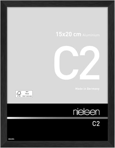 nielsen Bilderrahmen, 15 x 20 cm, Aluminium, Schwarz matt, Fotorahmen zum Auftstellen und Aufhängen im Hoch- & Querformat, Echtglas, C2