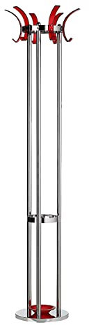 Alco-Albert 2872-12 - Standgarderobe, transluzente Haken und Tropfschale, Metall, Silber/Rot, 174 x 42.5 x 42.5 cm