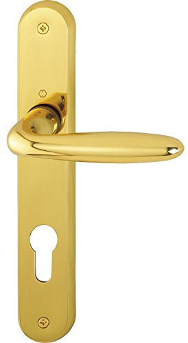 HOPPE 2x Drückergarnitur VERONA - auf Langschild Profilzylinder Entfernung 88mm, für Türstärke 32-48mm, Messing poliert, Doppelpack