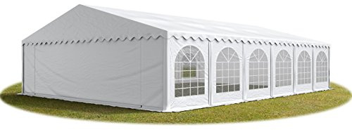 Festzelt Partyzelt 8x12 m schwerentflammbar Premium, hochwertige PVC Plane 750 N in weiß 100% wasserdicht mit Bodenrahmen
