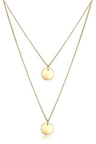 Elli Halskette Damen Plättchen Anhänger 2-lagig in 925 Sterling Silber Vergoldet