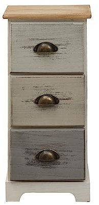 Rebecca Mobili Kommode mit 3 Schubladen, Holzschrank, Weiß Beige Grau, Paulownienholz, im Vintage-Stil, Schlafzimmer Badezimmer – Maße: 62 x 29 x 25 cm (HxLxB) – Art. RE4481