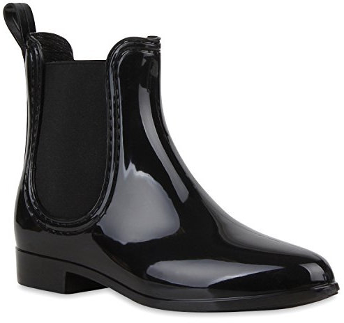 Bequeme Stiefeletten Damen Chelsea Boots Gummistiefel Lack Schuhe 118462 Schwarz 41 Flandell