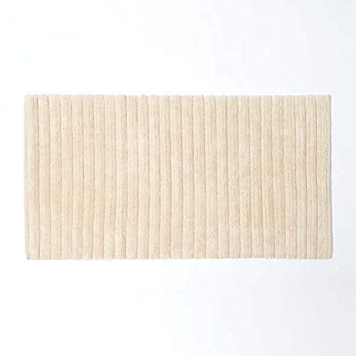 HOMESCAPES Cotton Ribbed Spa Style Cream Bath Mat, 100% Cotton Ultra Absorbent, Washable at Home