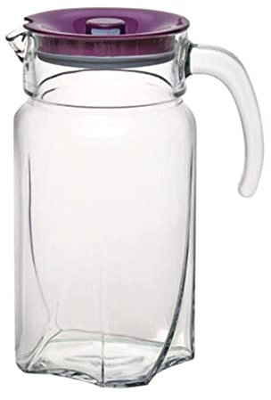 PASABAHCE Glaskrug mit Deckel 1,7 L Luna Wasserkrug Glaskaraffe für Saft Wasser Spülmaschinenfest transparent violett