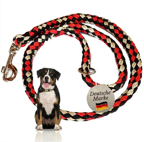 Activity4Dogs Geflochtene Hundeleine für mittelgroße und große Hunde bis 60 kg | Kurze Führleine | 1,20 m lang | rot-schwarz-weiß | Made in Germany | Durchmesser 15mm