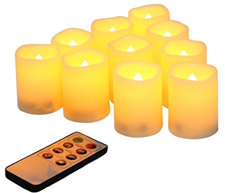 Led Flickering Flameless Votive Tea Lights Candles With Remote Control Battery Operated Set Of 10 / Electric Outdoor Tealights Timer Candle For Christmas,Xmas Decorations (Batteries Included) 200Hours