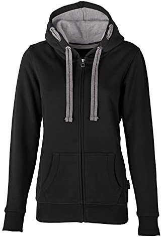 HRM Damen Hooded Jacket, schwarz, Gr. S I Premium Kapuzenjacke Damen mit Kontrast-Innenfutter I Basic Hoodie mit Reißverschluss I Zip Hoodie I Hochwertige & nachhaltige Damen-Oberteile