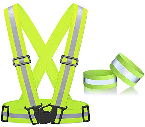 AWEHIRU Reflektierende Weste - Sicherheitsweste mit Reflektorband - Armband für Jogging, Laufen, Fahrrad, Motorrad - Herren/Damen - Netzgewebe