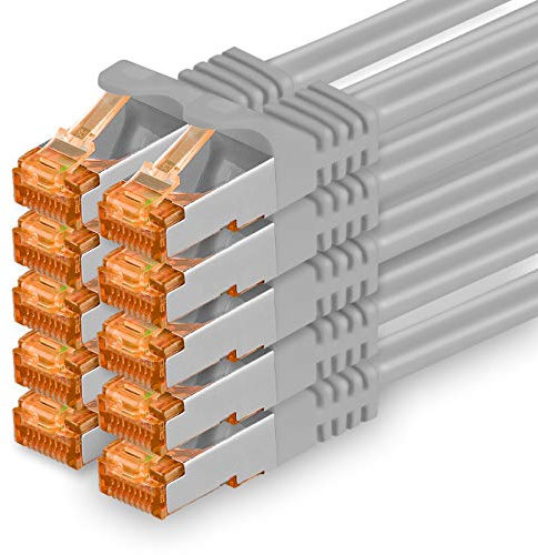 1aTTack.de 0,5m - Cat.7 Netzwerkkabel Grau - 10 Stück Gigabit Ethernet LAN Kabel 10000 Mbit s Patchkabel Cat7 Kabel S FTP PIMF Schirmung LSZH Cat.7 Rohkabel Rj45 Stecker Cat 6a - 10 x 0,5 Meter