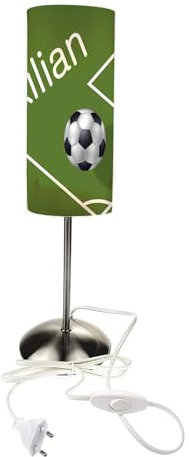CreaDesign TI-1019 Fußball Nachttischlampe Kinderzimmer mit Namen, Kinder Tischlampe/Schlummerlicht mit Schalter für Steckdose, E14, 38 cm hoch