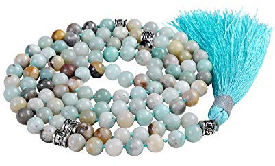 Fukugems mala Perlen Kette für Damen Mann, Mala Armband, Buddhist Meditation Kette, Mix-Color Amazonite Tassel mala