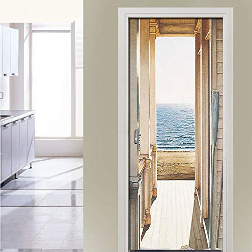 Sticker Profis Türtapete Selbstklebend Türposter Pvc Öffne Die Tür Zum Meer Fototapete Türfolie Poster Tapete 77X200Cm Schlafzimmer Badezimmertür Dekoration