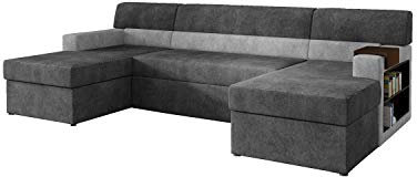 MOEBLO Ecksofa mit Schlaffunktion mit Bettkasten Couch U-Form Polstergarnitur Wohnlandschaft Polstersofa mit Ottomane Couchgranitur - Ramos (Grau+Hellgrau(Dora 95+Dora90), Ecksofa Rechts)