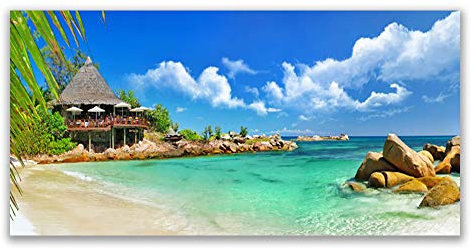 Tulup Impression sur Verre Trempé 140x70cm - Plastique Imprimés Tableau Mural Moderne Décoration Déco Design 4 Crochets - Plage Paysage Pierres Mer