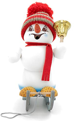 Kuhnert - Erzgebirgische Holzkunst Räuchermann Räucherfigur Schneemann 19cm - Schlitten