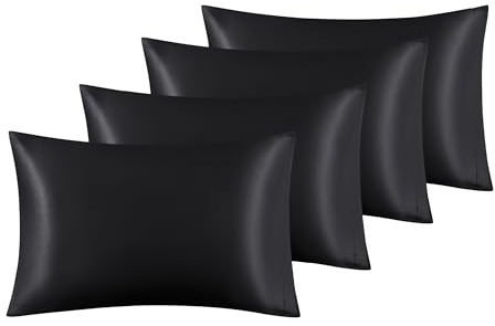 Bedsure Pillow Cases 4 Pack - Similar to Silk Pillowcase, Cooling Satin Pillowcase for Hair and Skin with Envelope Closure, Gifts for Women, Queen & Standard Size 50x75 cm, Black