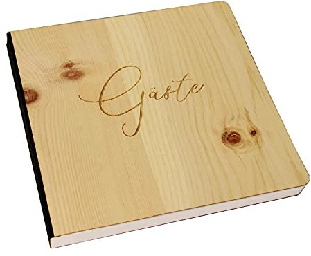 Holzgrusskarten.at Holz Gästebuch mit eingraviertem Schriftzug Gäste, Fotoalbum und Stammbuch für verschiedene Anlässe, bestehend aus Echtholz, Zirbenholzcover