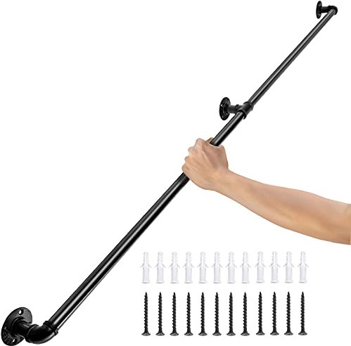 VEVOR 2x Retro Wasserrohr Handlauf 180cm Industrieller Geländer Schutzbügel Kohlenstoffstahl 3x Wandhalterungen Handlauf Rustikal 200kg Tragfähigkeit Geeignet für Handläufe im Innen-/Außenbereich