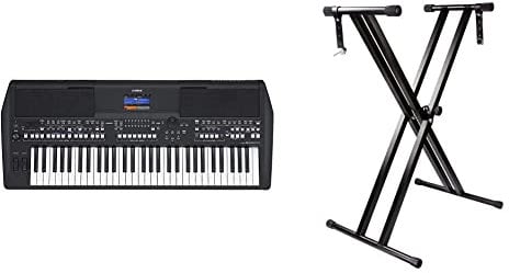 Yamaha PSR-SX600 Digital Workstation & RockJam RJX29 Double Braced Keyboard Stand, Black