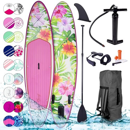BRAST® SUP Board Lady | Aufblasbares Stand up Paddle Set für Frauen | 300cm viele Modelle | inkl. Sonderzubehör | 2in1 Paddel Kajak-Sitz Action-Cam-Halterung Fußschlaufe Pumpe Rucksack | Eden 300