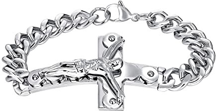 Cupimatch Armband, klassisches Jesus-Kreuz-Armband aus Edelstahl für Männer