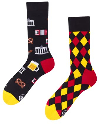Many Mornings Bunte Socken GERMAN JOURNEY Größe 39-42 Lustige Alltagssocken mit Deutschland-Motiven Lustige Ungleiche Socken für Damen und Herren