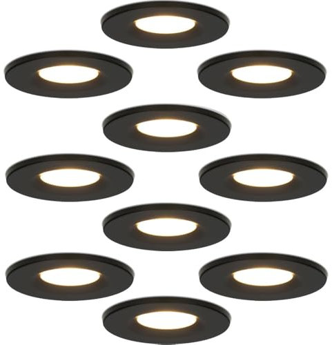 HOFTRONIC 10er Venezia - LED Einbaustrahler Flach 68mm Schwarz - IP65 Wasserdicht, Spots Badezimmer, Küche und Wohnzimmer - 2700K Extra Warmweiß - Einbautiefe 45mm