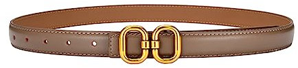 Mode Damen Leder Gürtel mit Doppelring Design Schnalle Taille Gürtel für Jeans Hosen, Khaki, 100cm(Fits pants size 24-31)