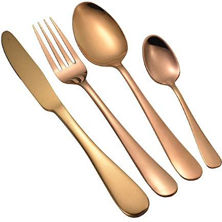 1Above 24 Pieces Cutlery Set for 6 People, Stainless Steel Flatware Set with Spoon, Knives, Fork and Tea Spoon. Dishwasher Safe, Easy Clean, Mirror Polished (Copper)