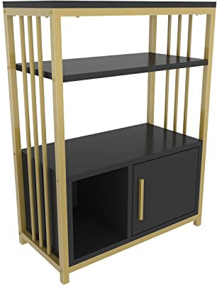 DECOROTIKA - Letos Contemporary Bookshelf, Shelving Unit, Display Unit, Bookcase with Cabinet and Metal Frame (Anthracite and Gold Colour)