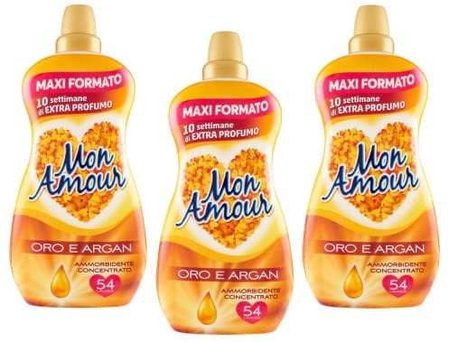 3x Paglieri Mon Amour Ammorbidente Concentrato Oro e Argan Konzentrierter Flüssiger Weichspüler Gold und Argan 54 Wäschen 1350ml