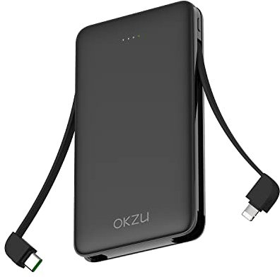 OKZU Portable Charger with Built-in Cables, 10000mah 22.5W PD 3.0 QC 4.0 USB C Fast Charging Power Bank, Type C Battery Pack Compatible with iPhone 14 13 12 11 Samsung Pixel (Black)