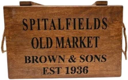 VCrafts Vintage Style Wooden Box SPITALFIELDS with Rope Handles & Lid Large