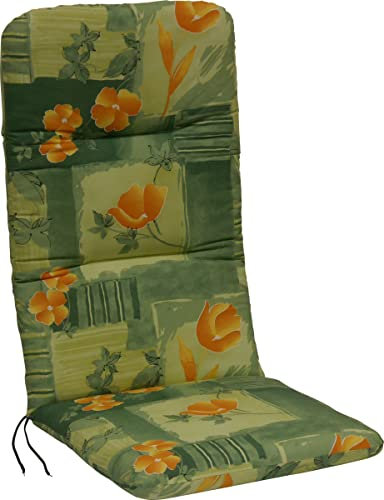 Angerer Freizeitmöbel GmbH Auflage für Gartenmöbel - Stuhlauflage hoch Made in Germany (Grün-Orange geblümt)