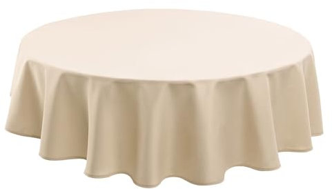 Hiasan Beige Wasserabweisend Tischdecke aus Polyester,Rund120cm,Anti-Falten Tischtuch,geeignet für Küche,Restaurant,Hochzeit