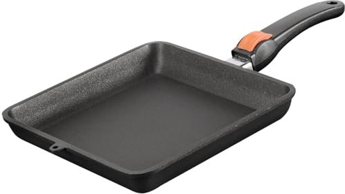 SKK Viereck-Pfanne 24x24 cm - induktionsgeeignet - eckige beschichtete Aluguss Bratpfanne mit 4 cm flachen Rand & abnehmbarer Griff - Made in Germany